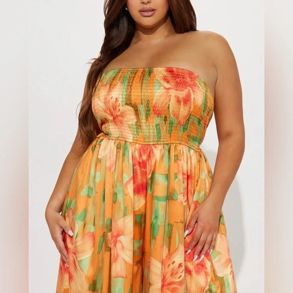 In The Flower Fields Satin Jumpsuit - Orange/combo - Picture 2 of 4